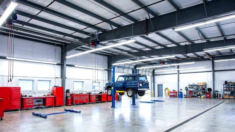 8ft LED tube lighting in an auto repair shop