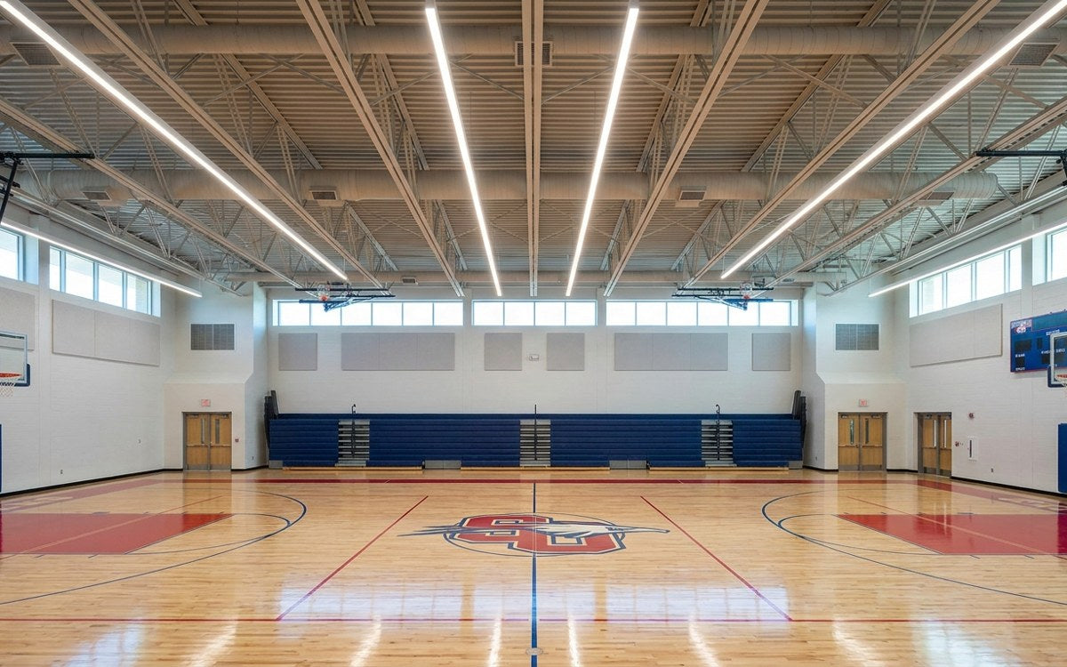 T5 bypass LED tubes installed in a school gym