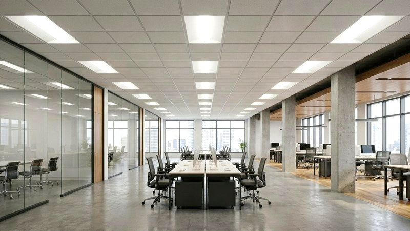 LED tube lighting installed in a commercial office