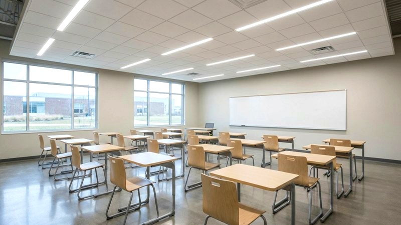 LED tube lighting in a school classroom