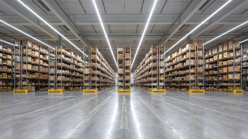 Warehouse retrofitted with LED T8 tube lighting